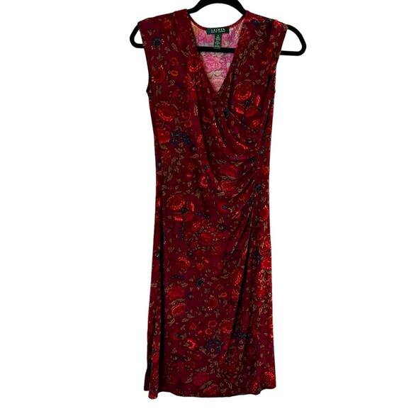 Ralph Lauren Bright Merlot Red Floral Stretch Jersey Dress - Picture 2 of 7